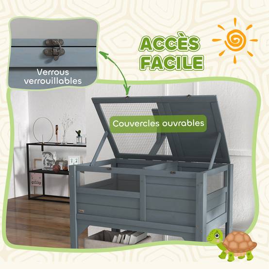 Enclos pour tortues sur pieds bois de sapin naturel 84 x 51 x 103 cm - PANGIVO - Image 8