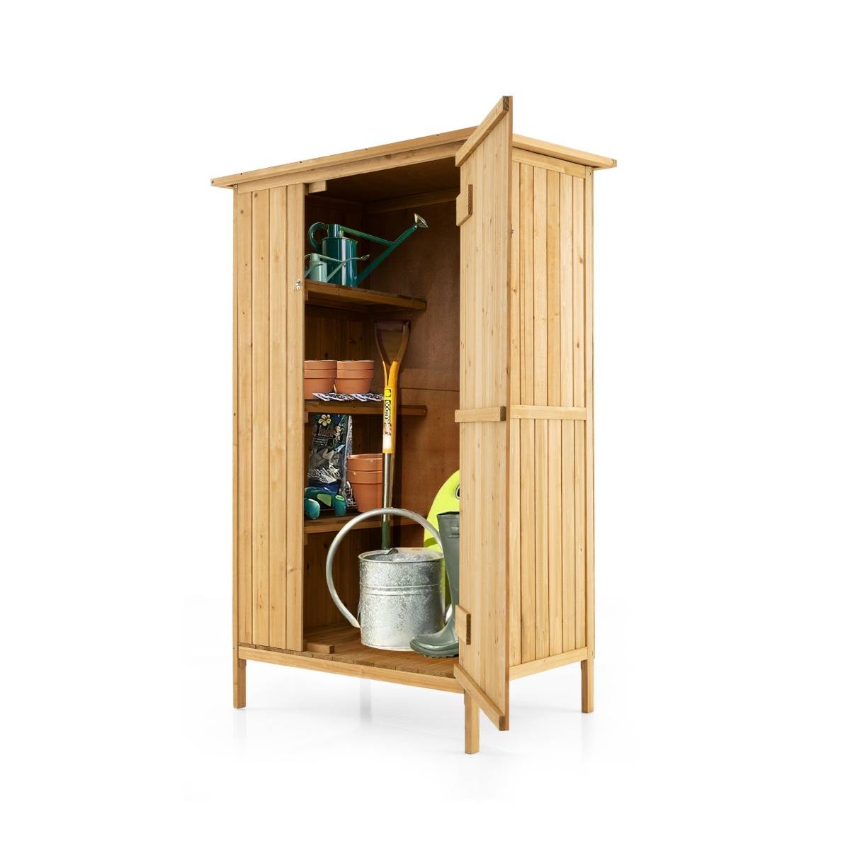 Armoire de Rangement 0.6m² Extérieure Abri de Jardin Sapin avec Toit en Asphalte 3 Étagères Porte Verrouillable Naturel F47R MAISON CHIC - Image 1