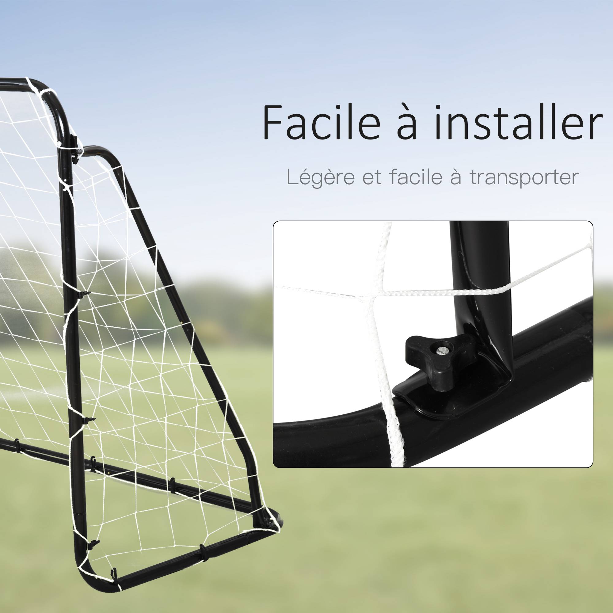 Homcom - But de football - cage de foot - but d'entrainement dim. 203L x 81l x 120H cm - châssis métal époxy filet polyester - piquets inclus - noir - HOMCOM - Image 4