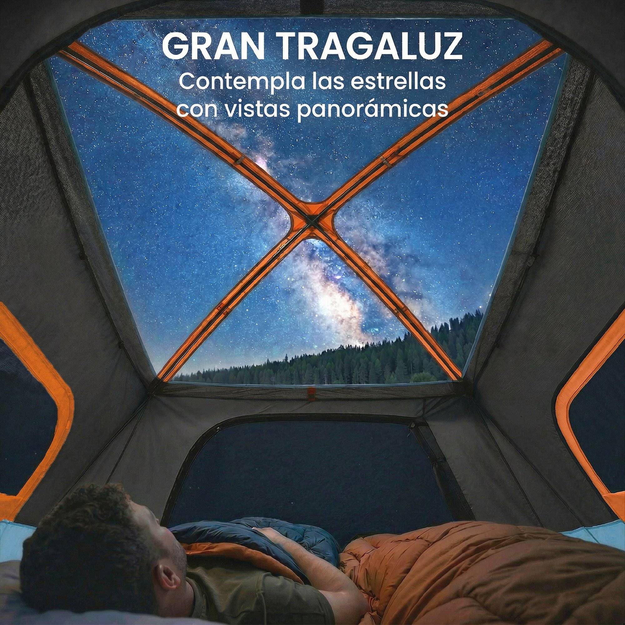 Tente tunnel familiale pour 4 personnes avec 2 pièces, portes, puits de lumière, imperméable, montage facile - Image 7