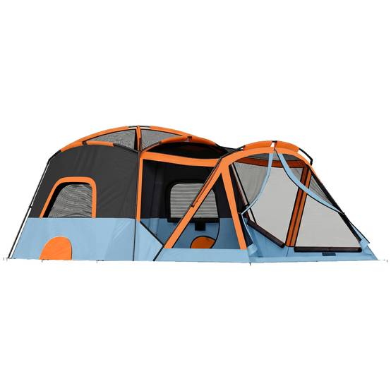 Tente tunnel familiale pour 4 personnes avec 2 pièces, portes, puits de lumière, imperméable, montage facile - Image 2