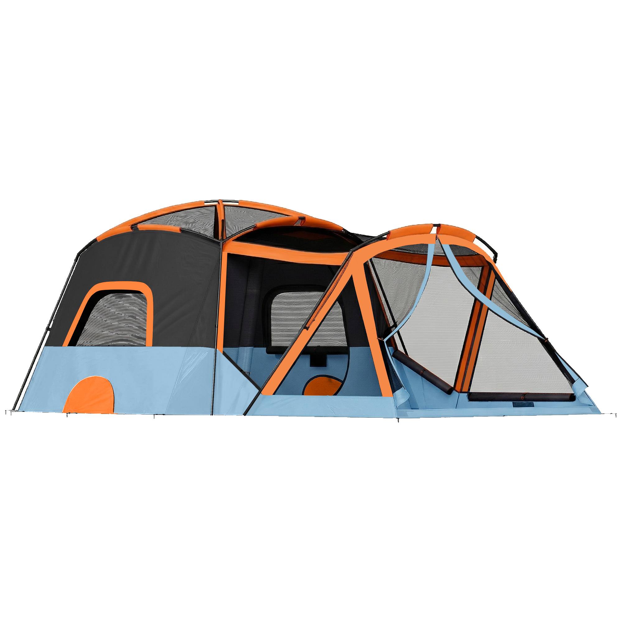 Tente tunnel familiale pour 4 personnes avec 2 pièces, portes, puits de lumière, imperméable, montage facile - Image 2