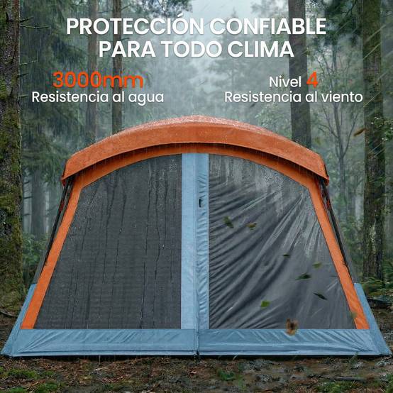 Tente tunnel familiale pour 4 personnes avec 2 pièces, portes, puits de lumière, imperméable, montage facile - Image 9