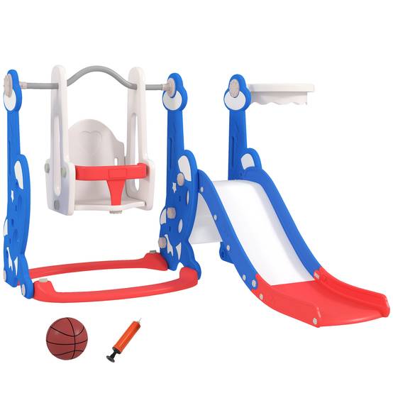 Toboggan enfant 4-en-1 avec balançoire, échelle d’escalade et panier de basket, pour 18 à 48 mois, bleu foncé, jeu ludique et sécurisé - Image 10