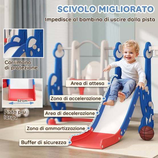 Toboggan enfant 4-en-1 avec balançoire, échelle d’escalade et panier de basket, pour 18 à 48 mois, bleu foncé, jeu ludique et sécurisé - Image 5