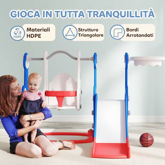 Toboggan enfant 4-en-1 avec balançoire, échelle d’escalade et panier de basket, pour 18 à 48 mois, bleu foncé, jeu ludique et sécurisé - Image 7