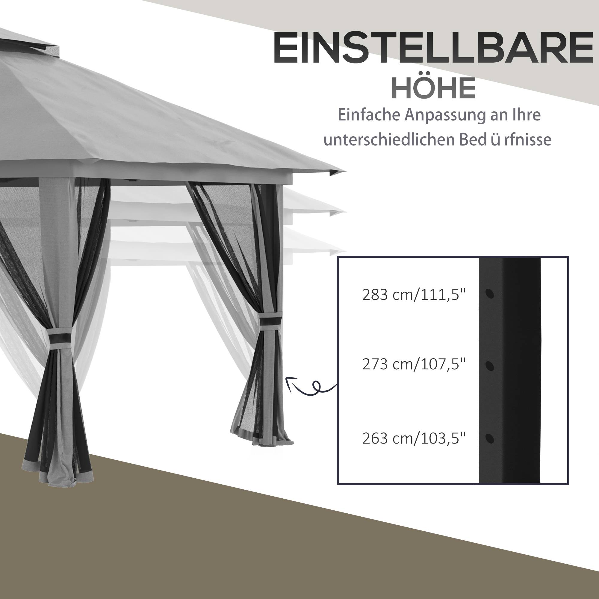 Tonnelle Pliante 4x4m Acier Jardin Pop-Up Moustiquaire UV50+ Gris - ComfortXL Outdoor Living - Image 6