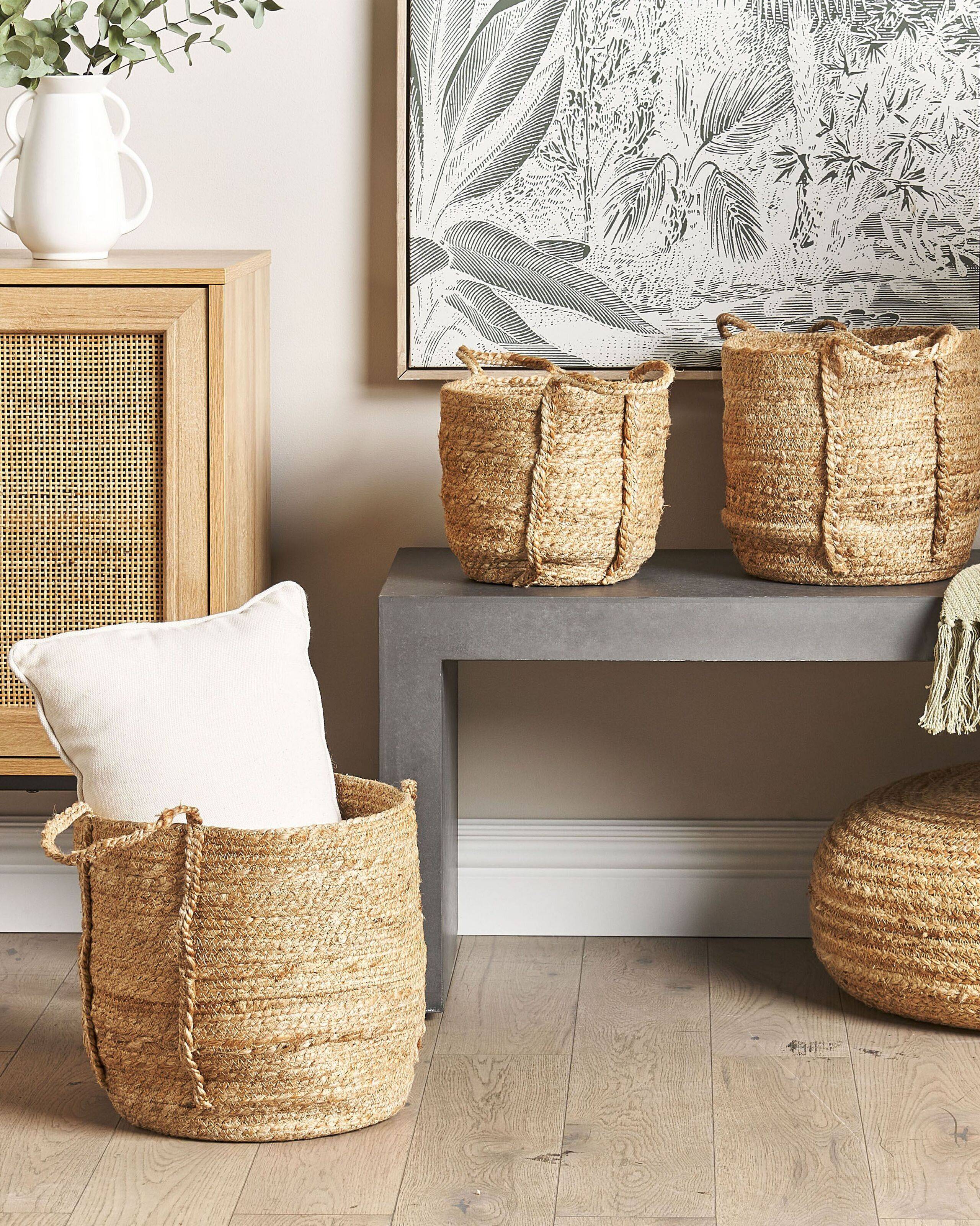 Paniers Naturel en Jute 20/25/30 cm Ronds Faits Main Rangement Intérieur pour Linge Facile à Entretenir Lot de 3 - Image 2