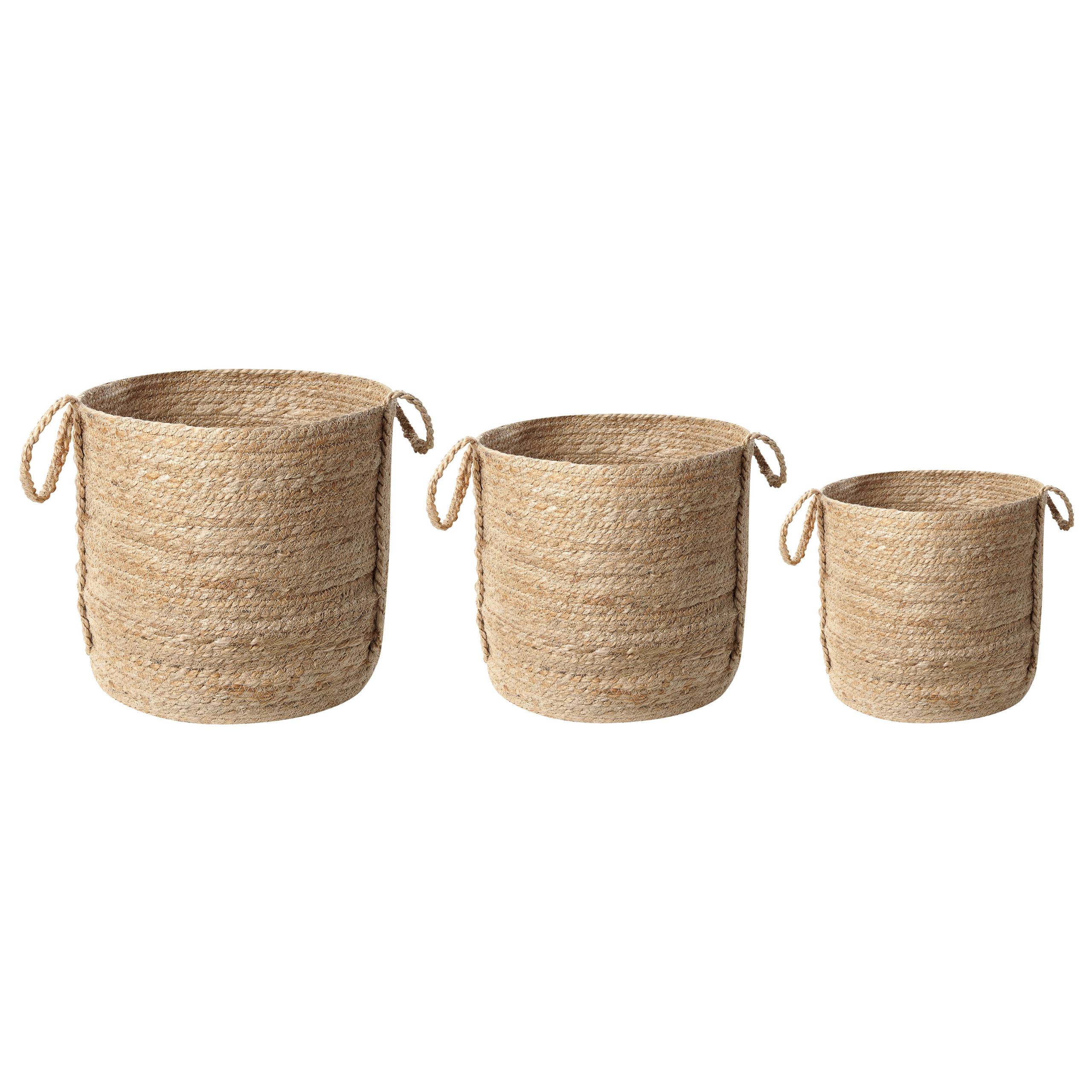 Paniers Naturel en Jute 20/25/30 cm Ronds Faits Main Rangement Intérieur pour Linge Facile à Entretenir Lot de 3 - Image 1