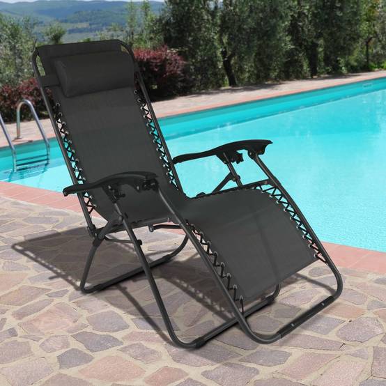 Oviala - Fauteuil relax de jardin en acier et textilène inclinable noir Monaco - Oviala - Image 6
