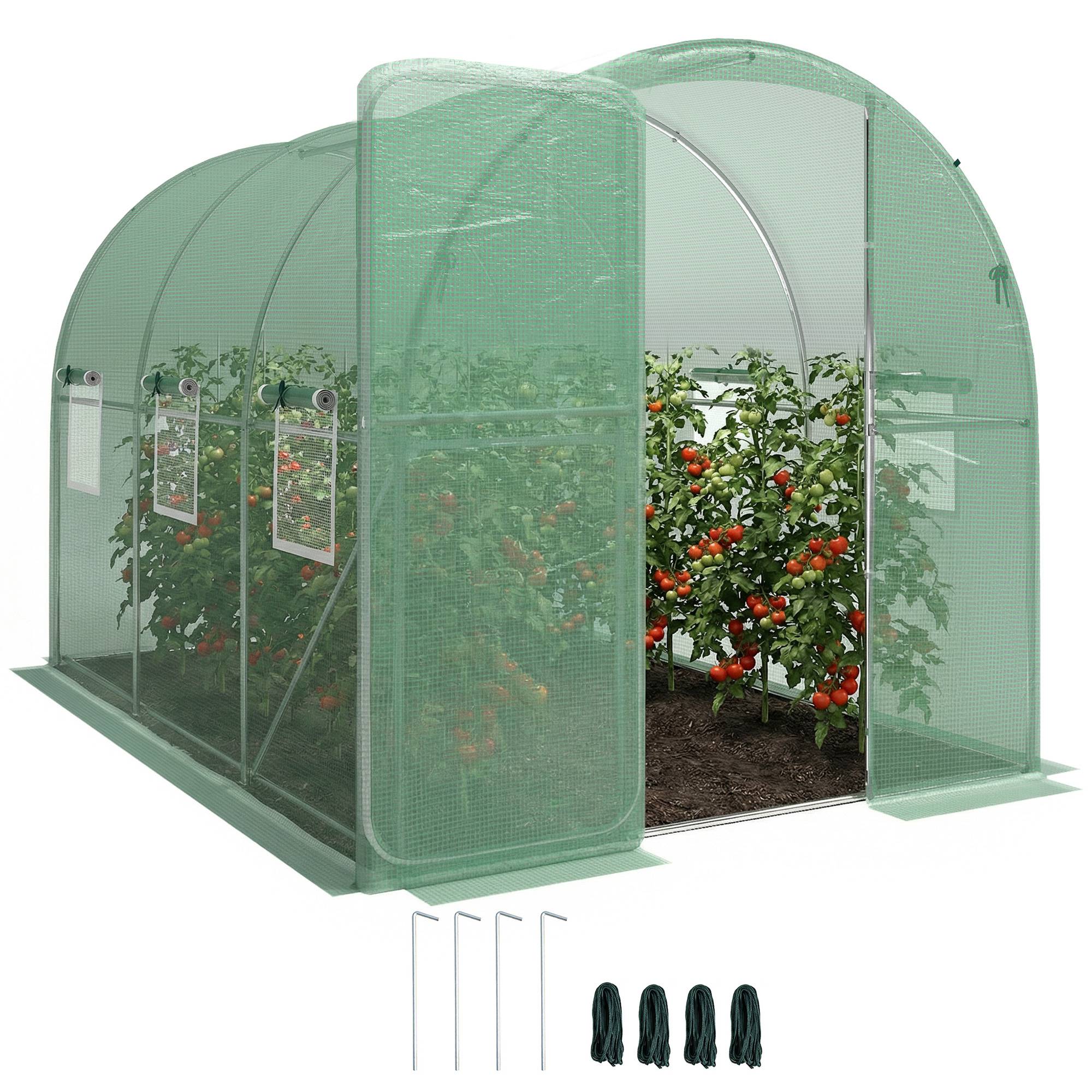 Sans Marque - Serre tunnel de jardin 6m², serre de jardin tunnel 200x300x200cm porte et 6 fenêtres, bâche PE 140 g/m² vert - Image 1
