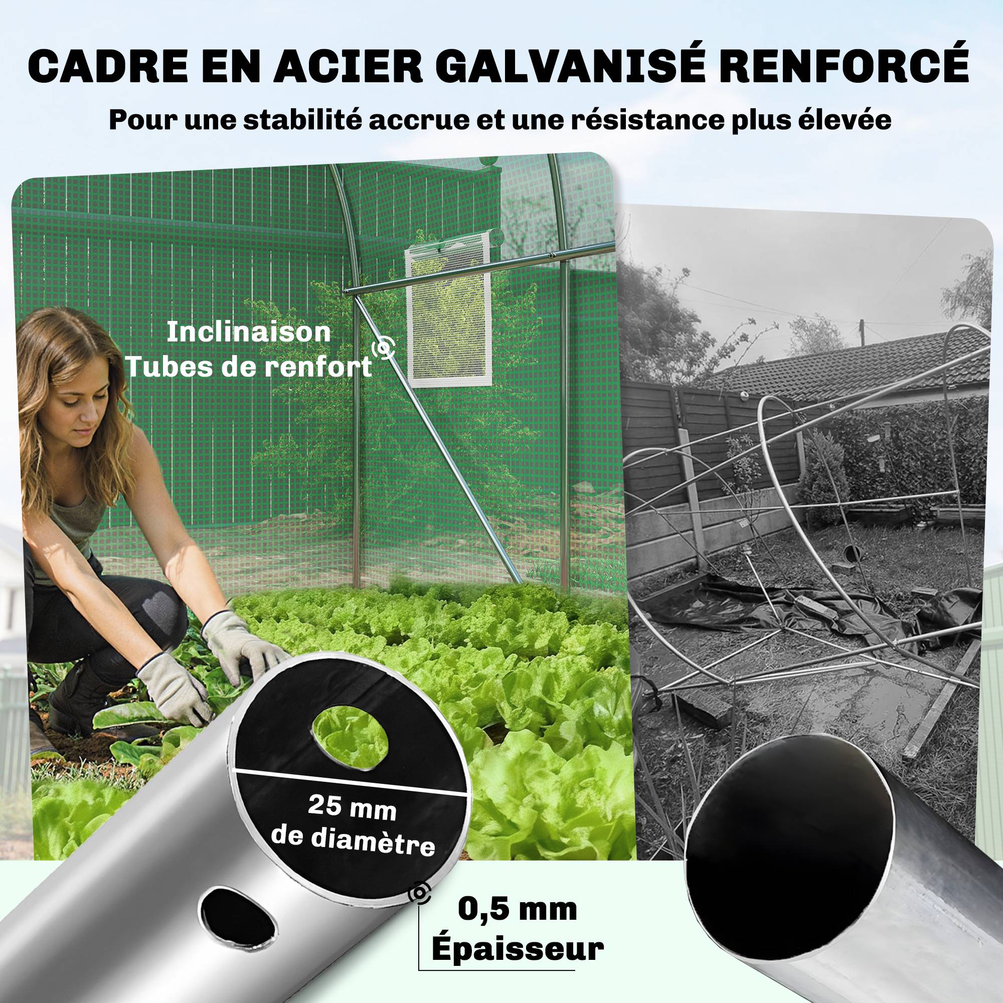 Sans Marque - Serre tunnel de jardin 6m², serre de jardin tunnel 200x300x200cm porte et 6 fenêtres, bâche PE 140 g/m² vert - Image 9