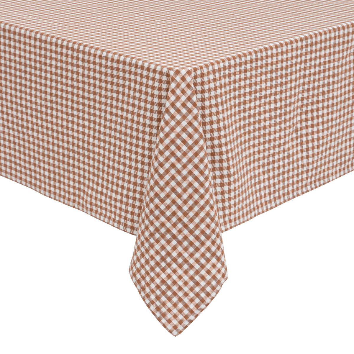Nappe en coton Vichy Ivoire et Terracotta 150 x 250 cm - Image 1