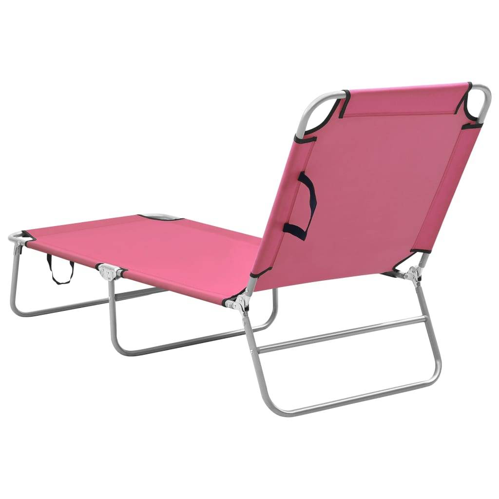 Maison Chic - Chaise longue | Transat | Bain de soleil pliable acier et tissu rose - Image 4