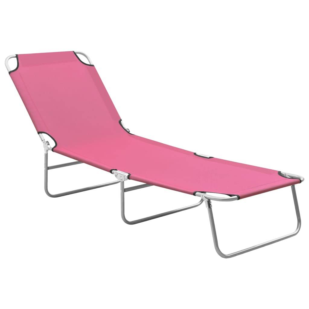 Maison Chic - Chaise longue | Transat | Bain de soleil pliable acier et tissu rose - Image 2
