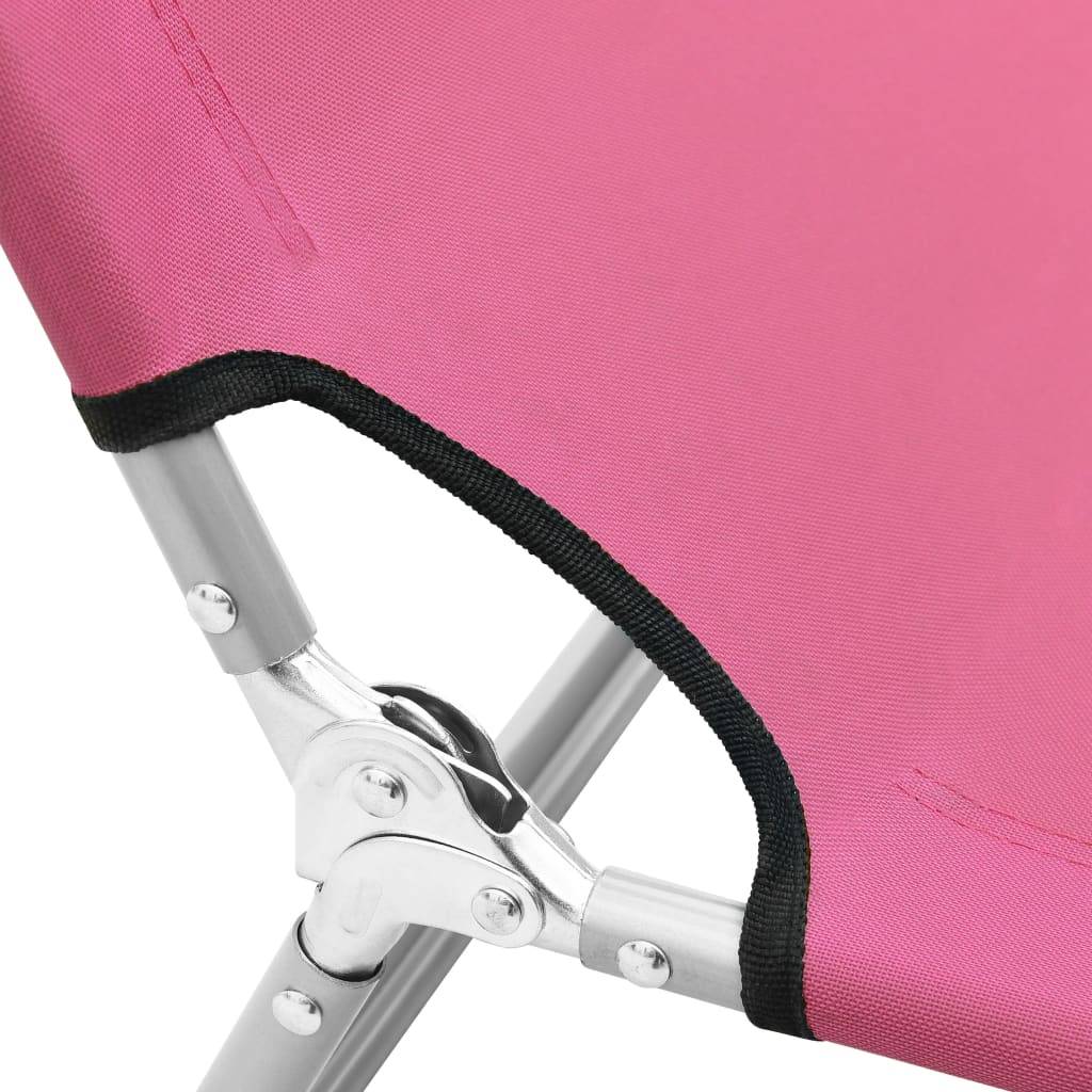 Maison Chic - Chaise longue | Transat | Bain de soleil pliable acier et tissu rose - Image 6