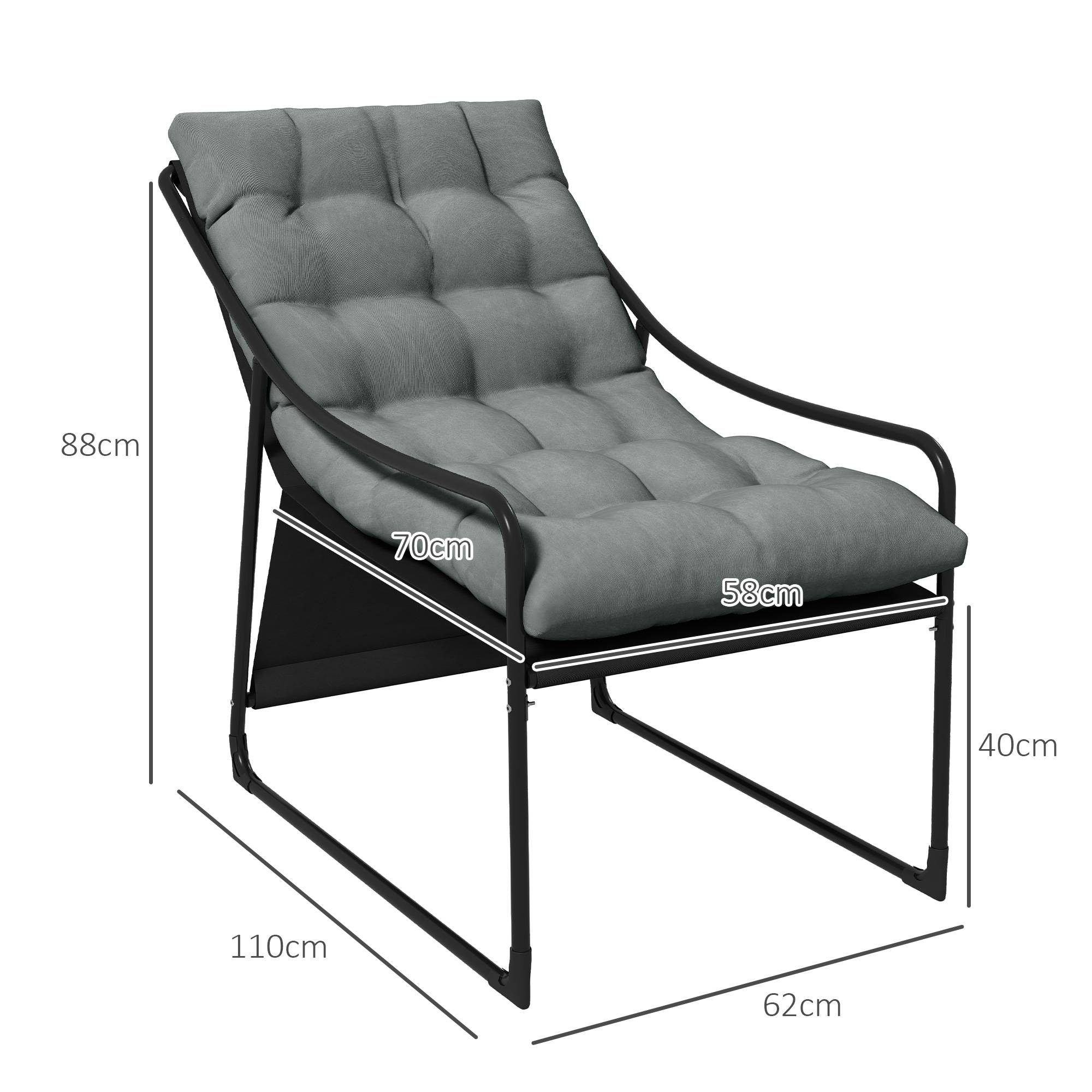 Fauteuil de jardin avec coussin d'assise épais et accoudoirs, pour jardin et balcon, gris - Image 3