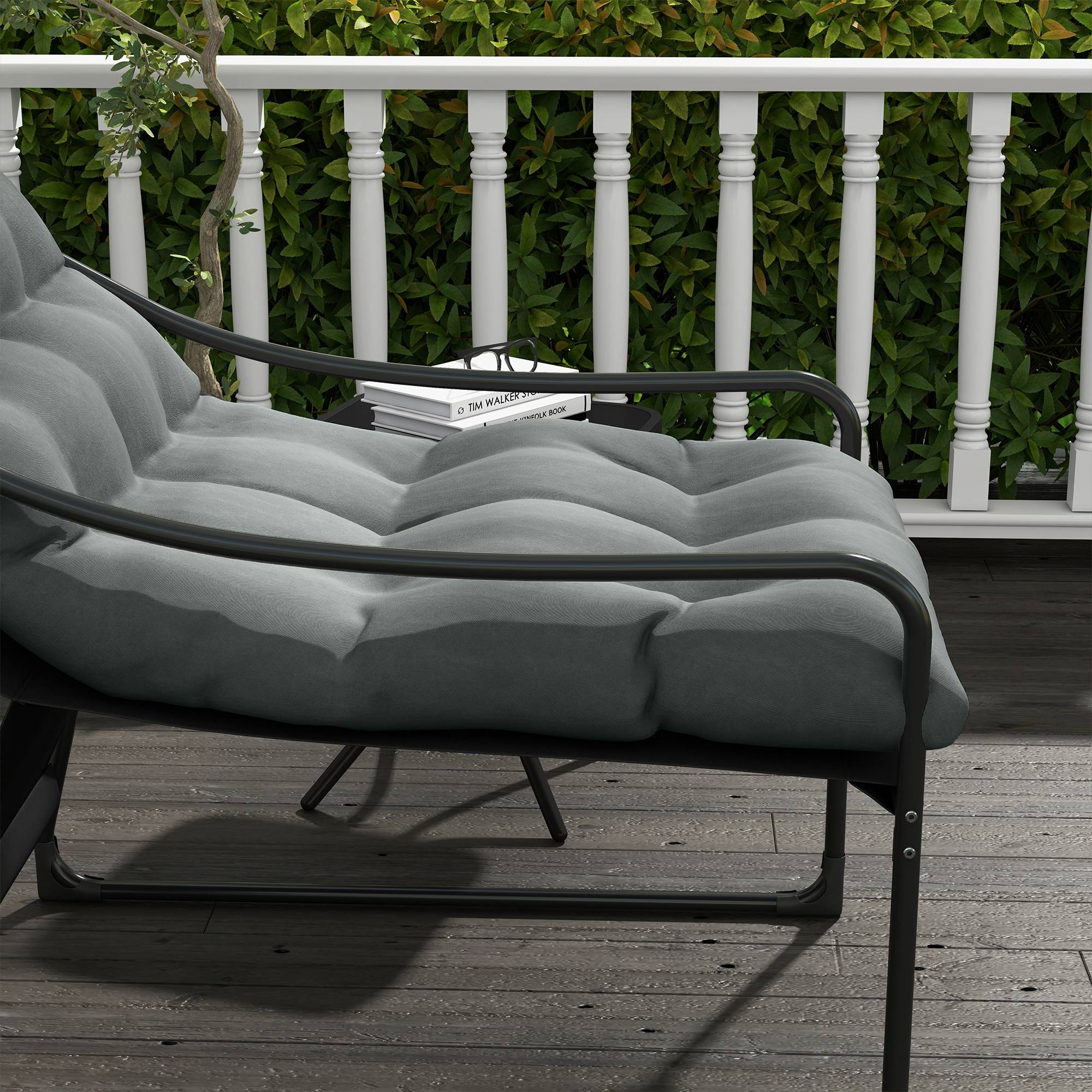 Fauteuil de jardin avec coussin d'assise épais et accoudoirs, pour jardin et balcon, gris - Image 6