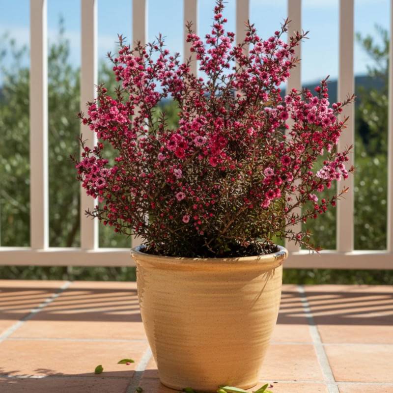 Leptospermum Winter Cheer, Arbre à thé à fleurs Rouge - feuillage Persistant - Pot de 3L - 20/40 cm-  hauteur à maturité De 1,00 m à 1,50 m - Image 3