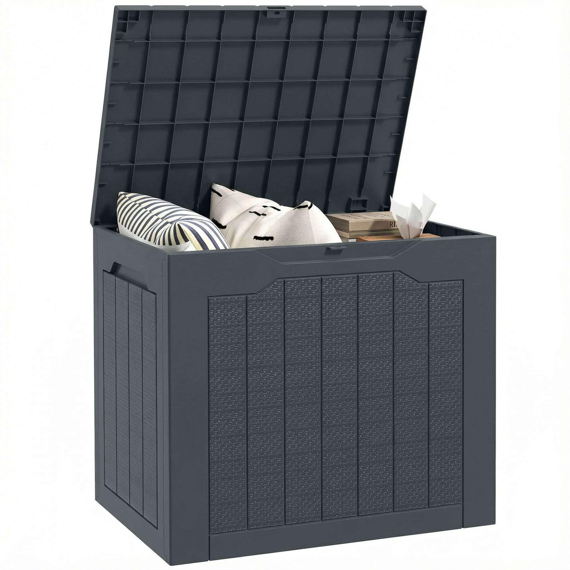 Coffre de rangement extérieur 97L avec poignées encastrées, malle de rangement extérieur étanche 56x41x50cm, gris foncé - Image 1