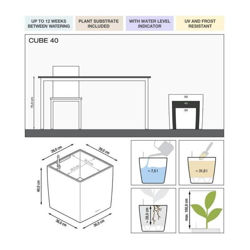 Lechuza - Pot De Fleur - Lec - Cube Premium 40 - Argent Métallisé - Résistant Aux Intempéries Et Aux Uv - Image 2