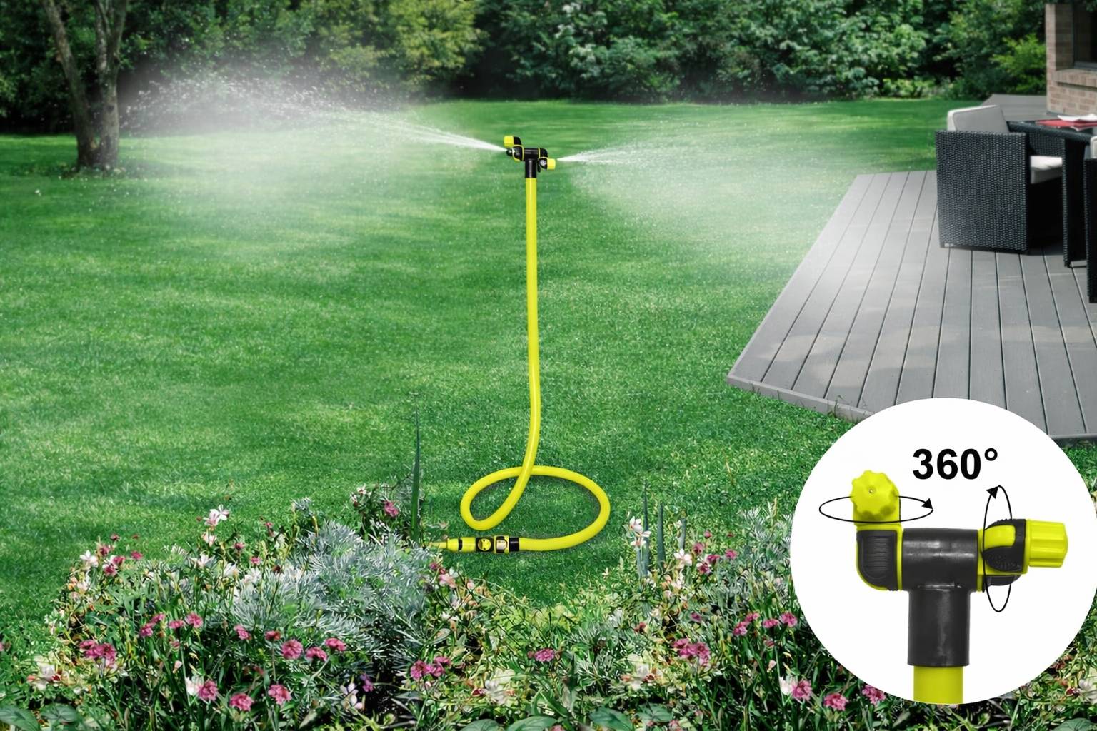 Jardibric - Brumisateur Jardin Extérieur sur Pied Jardibric 2 Têtes Orientables 360 Degrés Buse PVC Interchangeable Pied Stable Rigide Brumisateur Cobra - Image 7