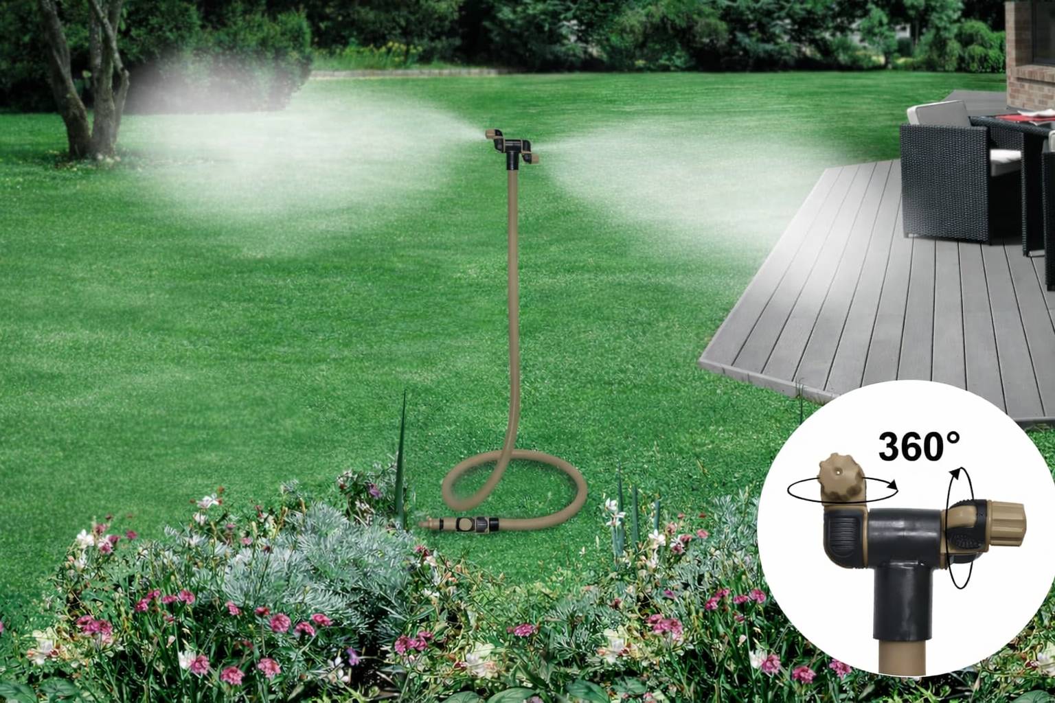 Jardibric - Brumisateur Jardin Extérieur sur Pied Jardibric 2 Têtes Orientables 360 Degrés Buse PVC Interchangeable Pied Stable Rigide Brumisateur Cobra - Image 8