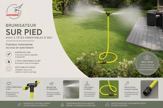 Jardibric - Brumisateur Jardin Extérieur sur Pied Jardibric 2 Têtes Orientables 360 Degrés Buse PVC Interchangeable Pied Stable Rigide Brumisateur Cobra - Image 2