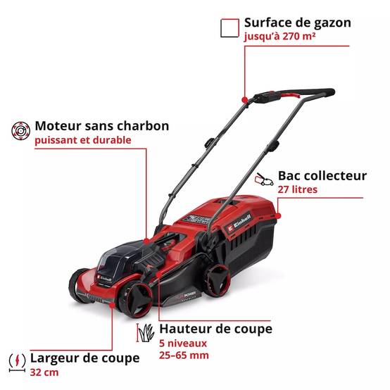 Einhell - Tondeuse à gazon sans fil - GE-CM 18/32 C Li BL-Solo - 18 V Power X-Change - Largeur de coupe 32 cm - Brushless - Image 3