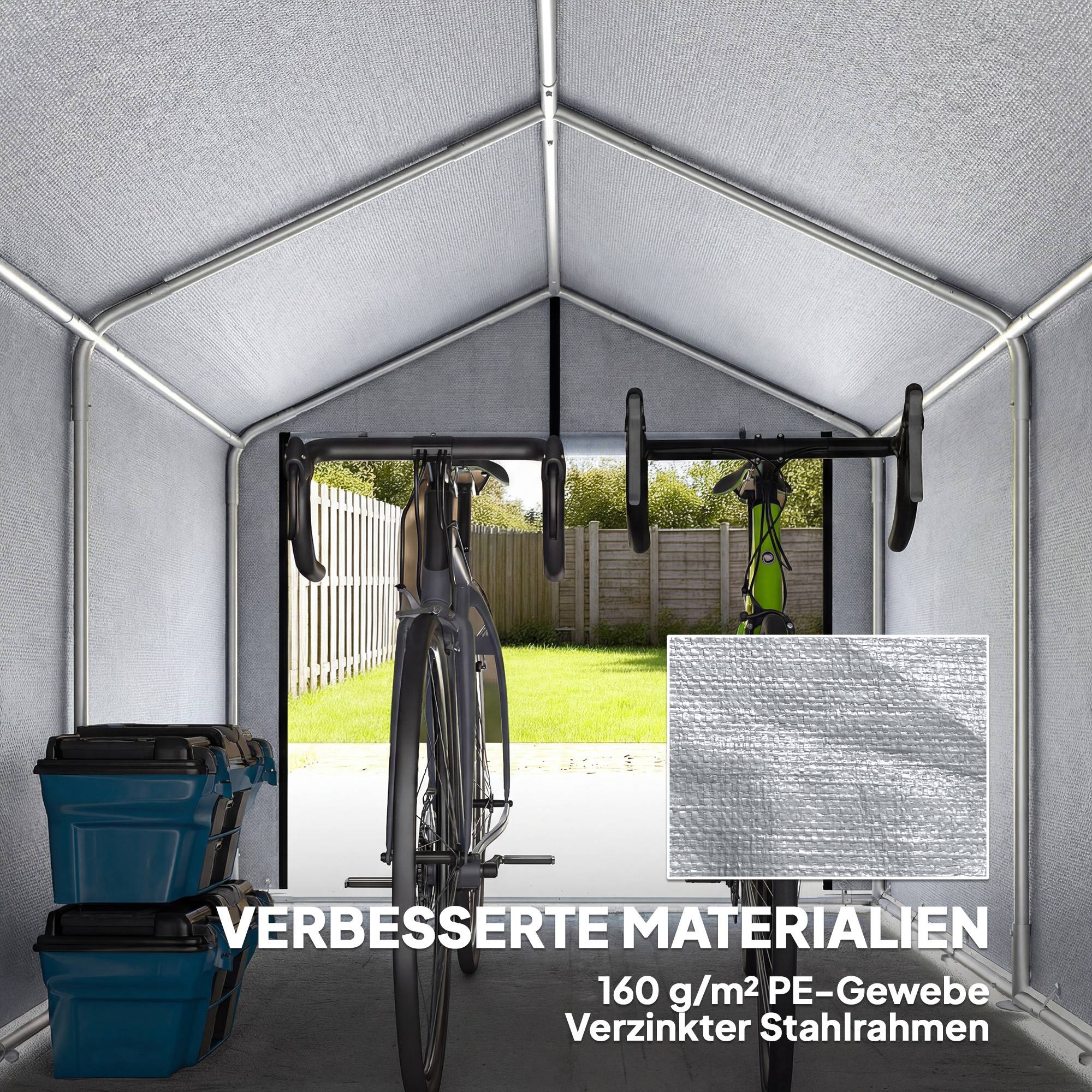 Tente garage 2,2x1,6m étanche outillage porte rouleau toit double pente cadre acier UV gris clair - Image 6