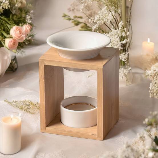 Brûle Parfum Arina - Brûleur Fondant Parfumé – Diffuseur Huile Essentielle – Brûleur en céramique et bambou - H: 12cm - Zen'Arôme - Image 7