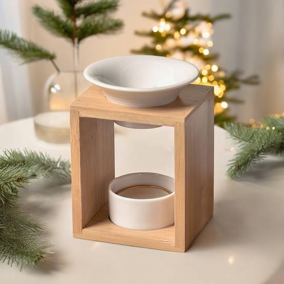 Brûle Parfum Arina - Brûleur Fondant Parfumé – Diffuseur Huile Essentielle – Brûleur en céramique et bambou - H: 12cm - Zen'Arôme - Image 3