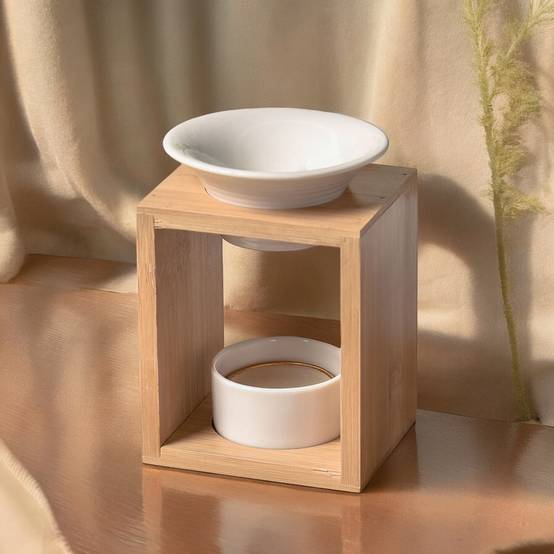Brûle Parfum Arina - Brûleur Fondant Parfumé – Diffuseur Huile Essentielle – Brûleur en céramique et bambou - H: 12cm - Zen'Arôme - Image 5