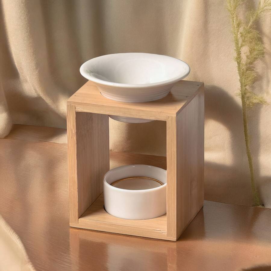 Brûle Parfum Arina - Brûleur Fondant Parfumé – Diffuseur Huile Essentielle – Brûleur en céramique et bambou - H: 12cm - Zen'Arôme - Image 5