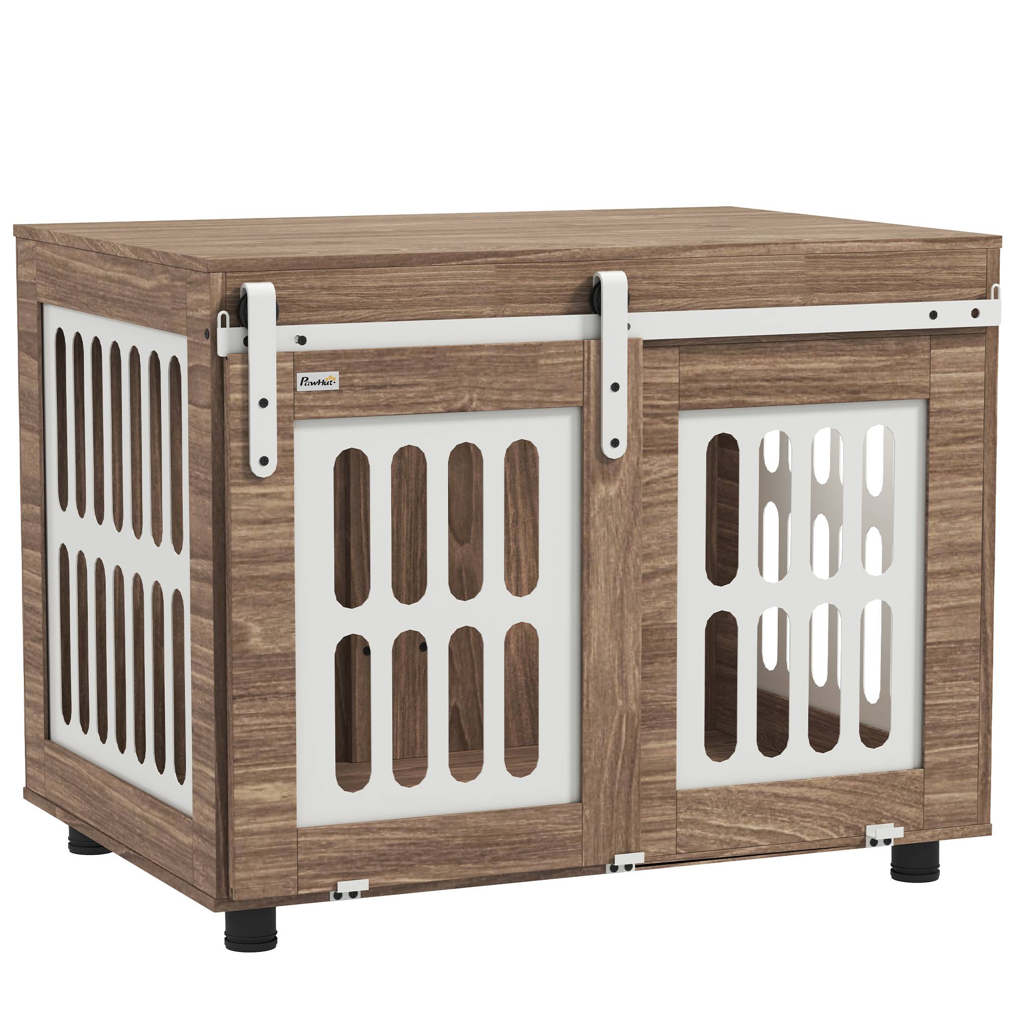Sans Marque - Meuble cage pour chien avec porte coulissante, maison pour chien de moyenne, table d'appoint, 80 x 59 x 63 cm, noyer - Image 1
