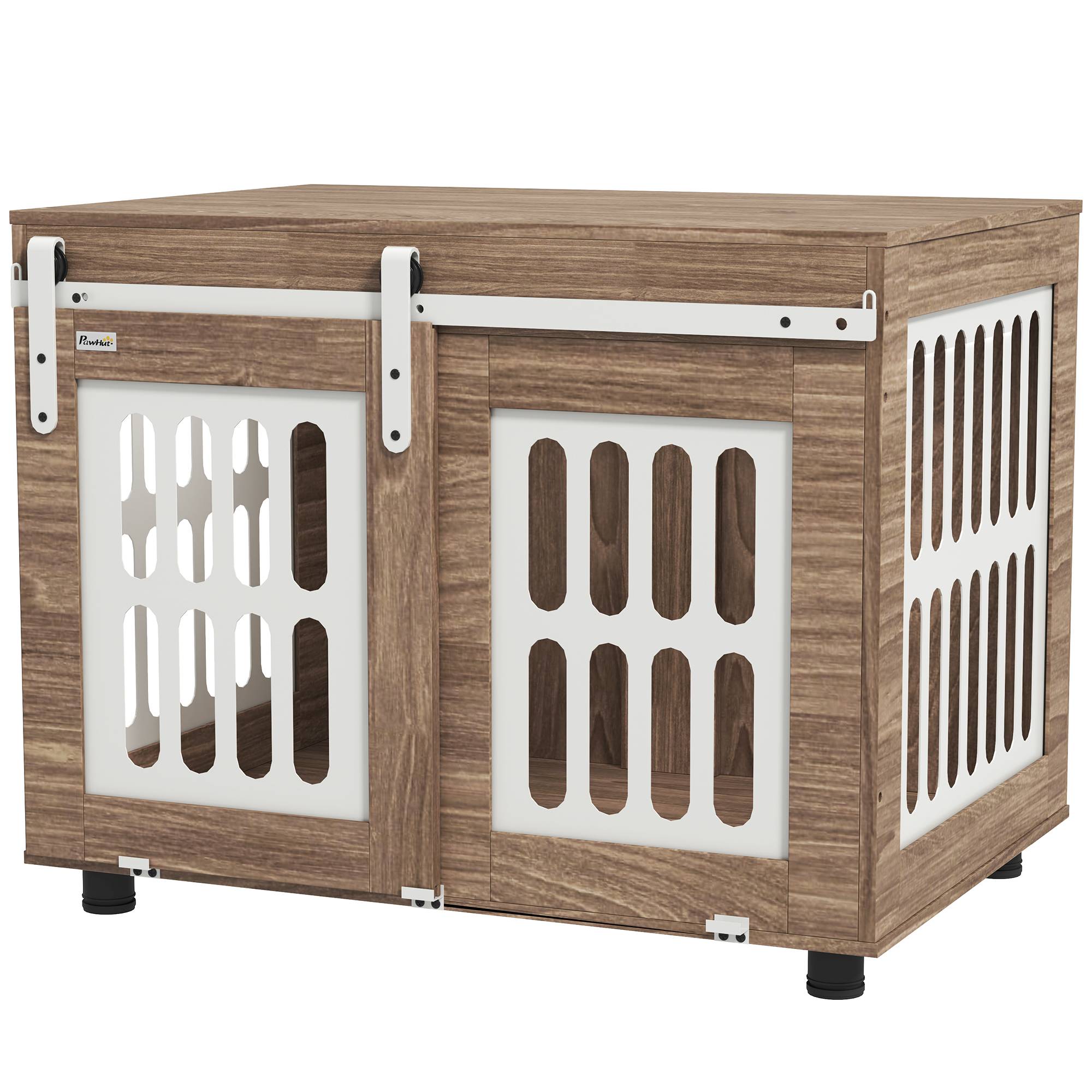 Sans Marque - Meuble cage pour chien avec porte coulissante, maison pour chien de moyenne, table d'appoint, 80 x 59 x 63 cm, noyer - Image 2
