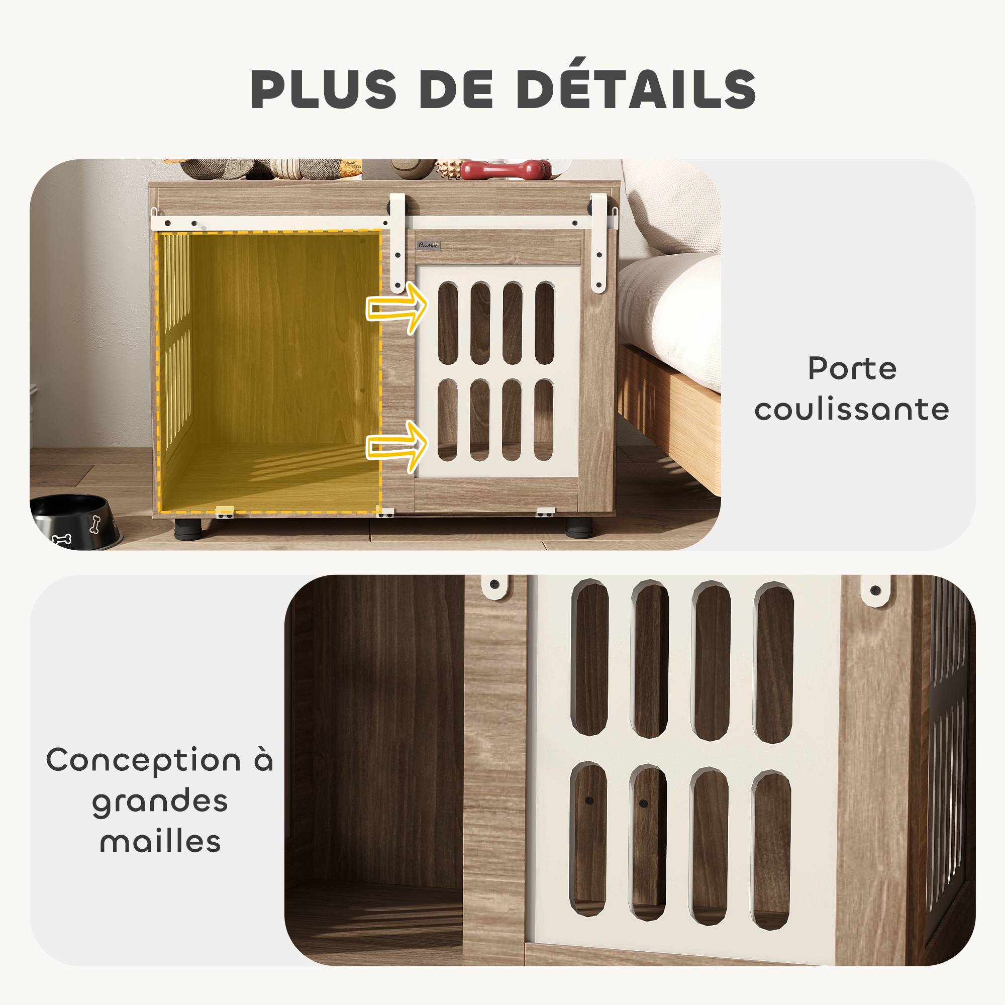 Sans Marque - Meuble cage pour chien avec porte coulissante, maison pour chien de moyenne, table d'appoint, 80 x 59 x 63 cm, noyer - Image 7