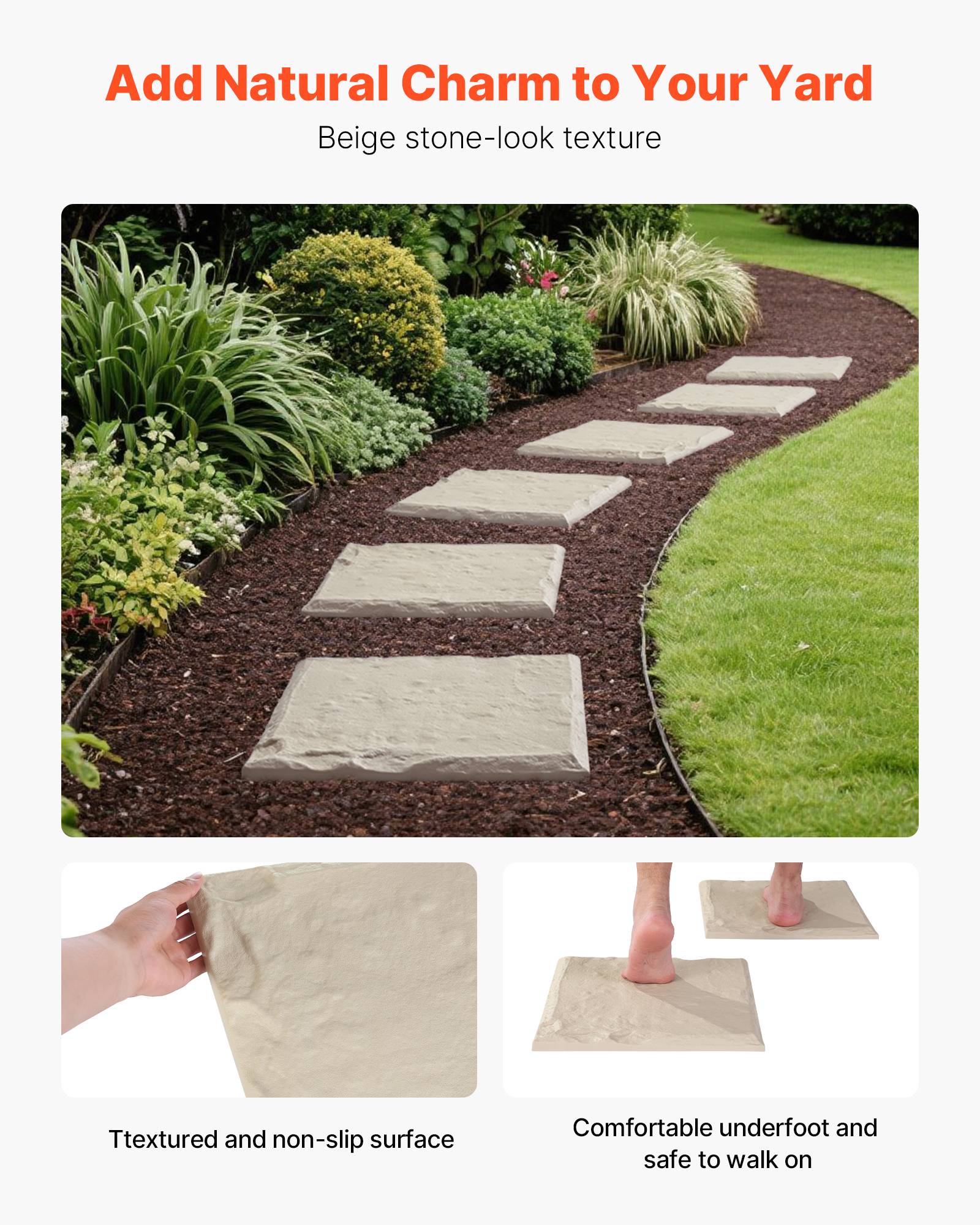 Vevor - VEVOR Dalles de jardin imitation pierre 8 pcs 39,5x39,5 cm beige - Image 4