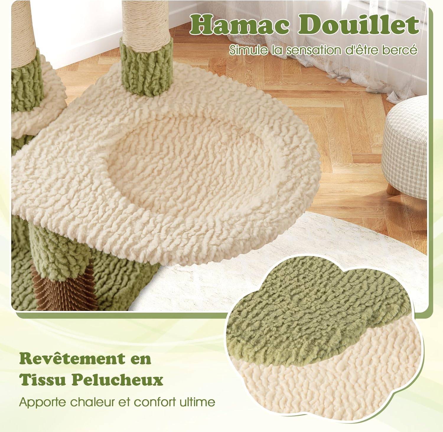 COSTWAY Arbre à Chat 97 cm, 3 Griffoirs pour Chat, Brosse d'Toilettage, Arbre a Chat Cactus et Bois, 3 Plateformes, Condo, Panier, 60 x 40 x 97 cm - Image 7