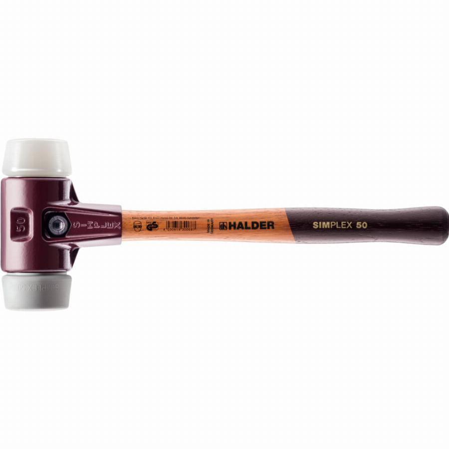 Maillet HALDER SIMPLEX TPE moyen / superplastique avec boîtier en fonte malléable et manche en bois - D=50 mm - 3037.050