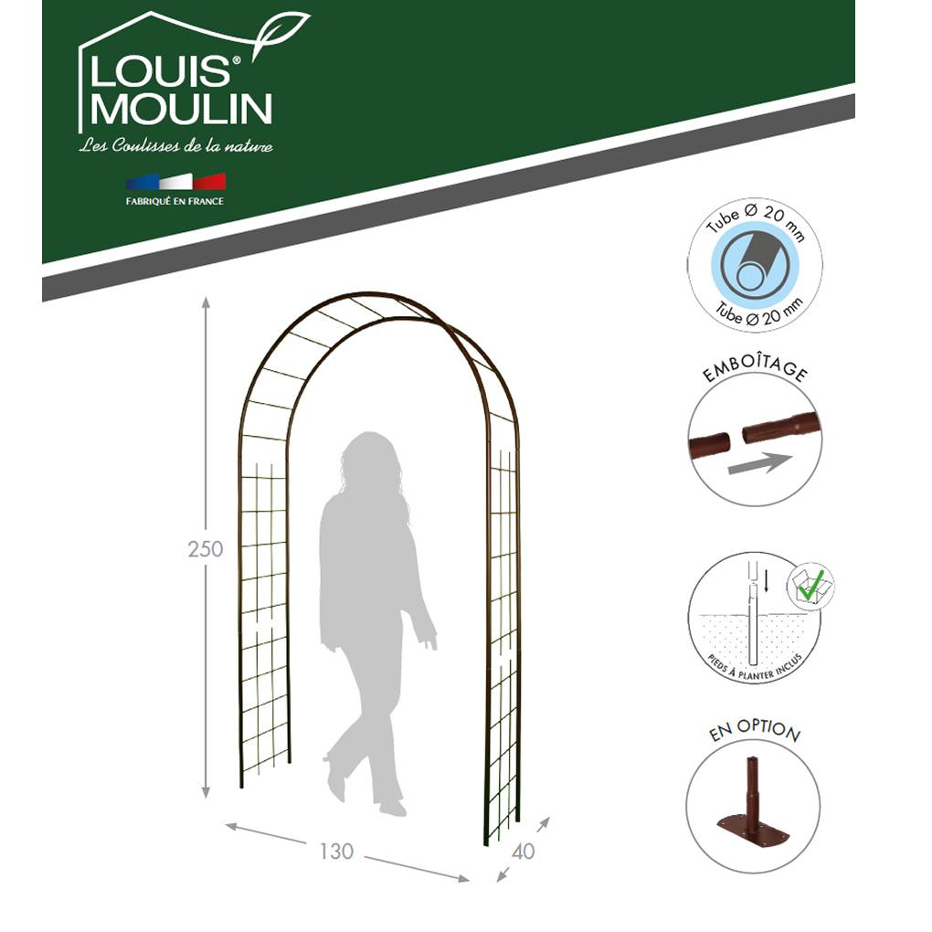 Louis Moulin - Arche de jardin treillage en fer vieilli tubes ronds petit modèle + 4 supports poteaux à enfoncer - LMOULIN - Image 4