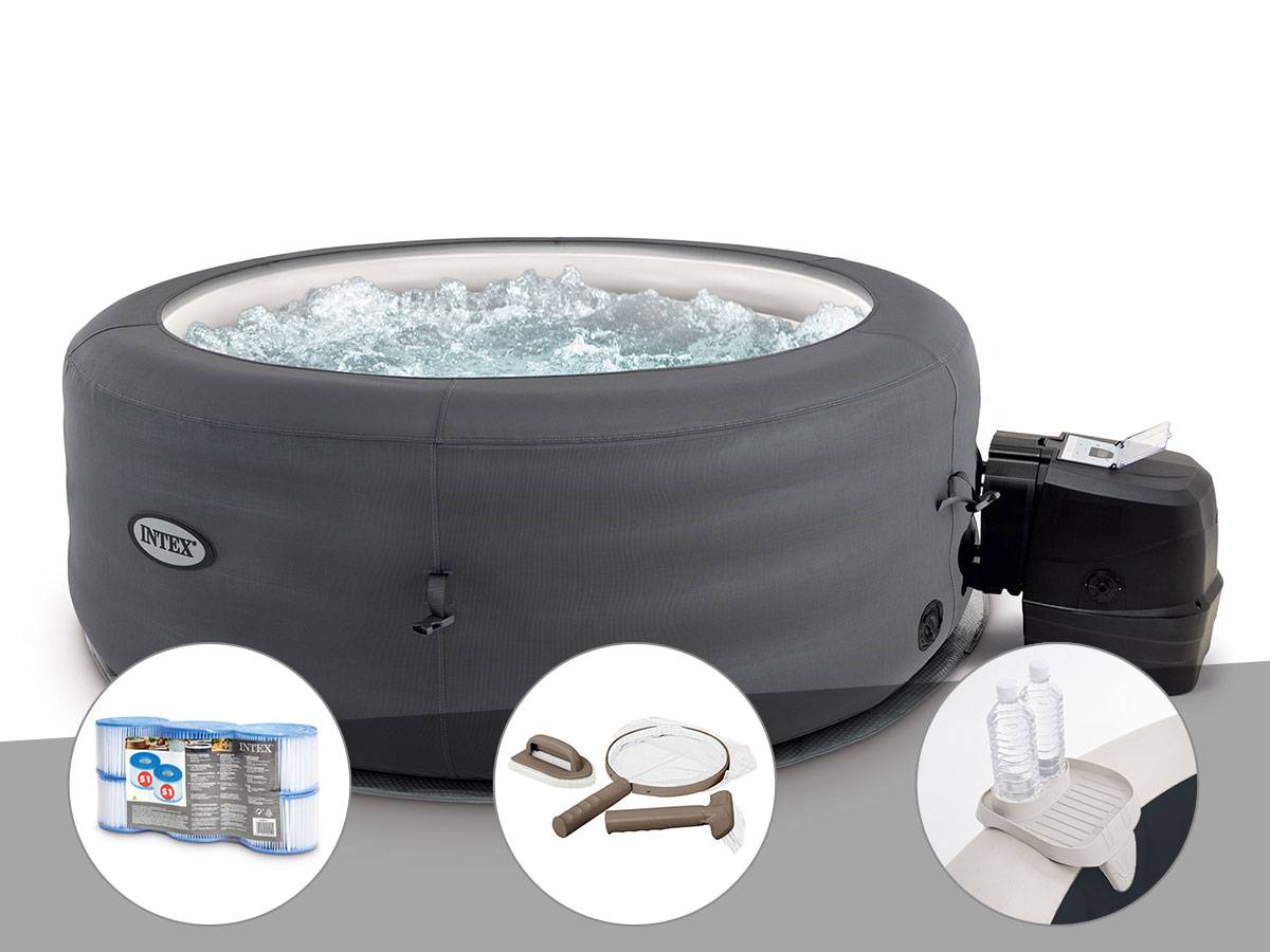 Kit spa gonflable Intex PureSpa Access rond Bulles 4 places + 6 filtres + Kit d'entretien + Porte-verre - Image 1