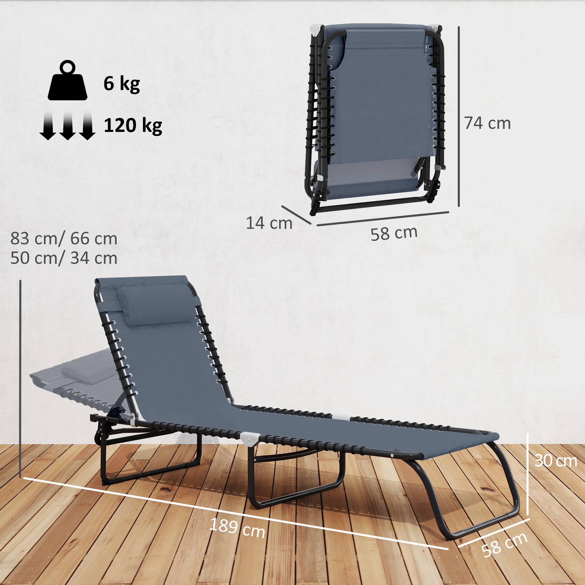 Outsunny - Bain de soleil pliable - Acier - 189x58x30cm - Gris - Outsunny - Image 3