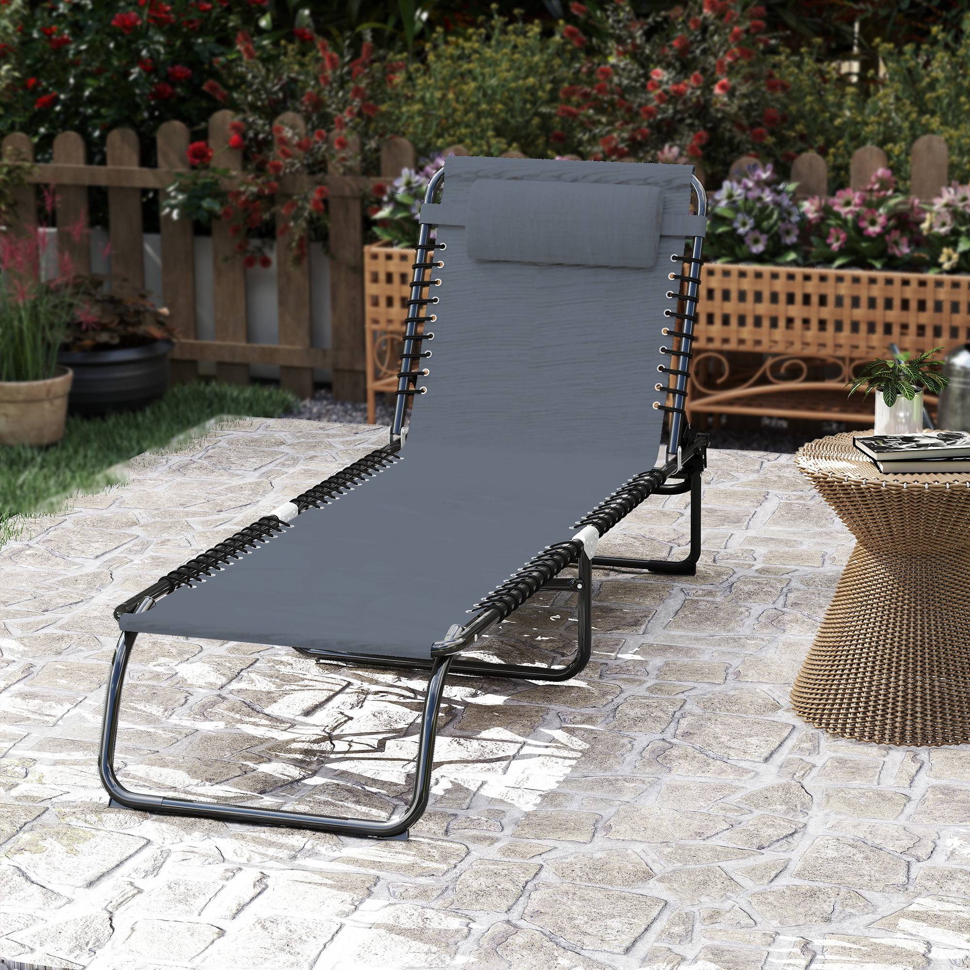Outsunny - Bain de soleil pliable - Acier - 189x58x30cm - Gris - Outsunny - Image 4