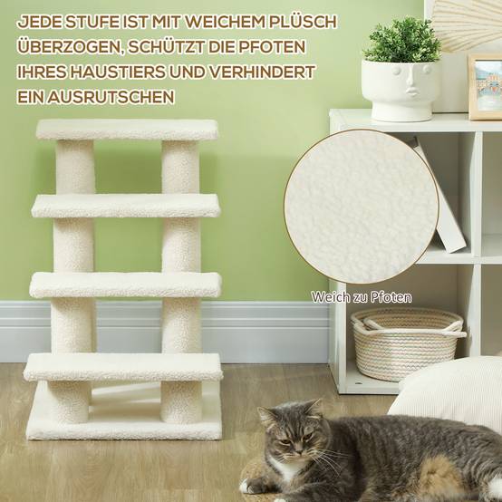 Escalier animaux 4 marches peluche aide montée chat chien blanc crème 60cm - ComfortXL Outdoor Living - Image 5