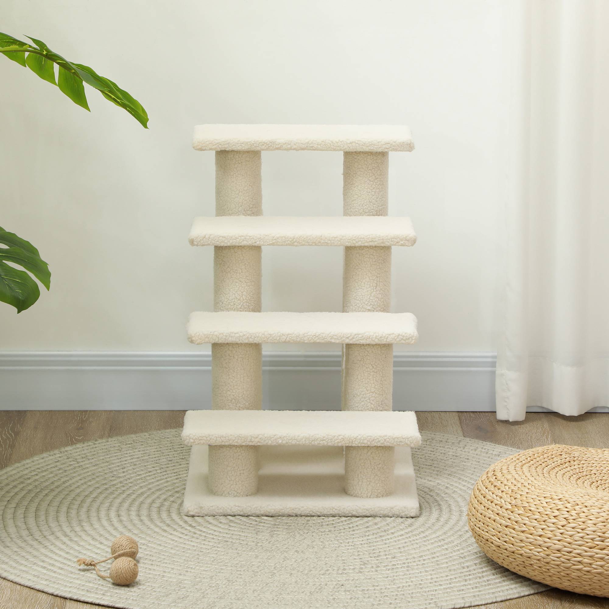 Escalier animaux 4 marches peluche aide montée chat chien blanc crème 60cm - ComfortXL Outdoor Living - Image 4