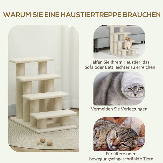 Escalier animaux 4 marches peluche aide montée chat chien blanc crème 60cm - ComfortXL Outdoor Living - Image 7