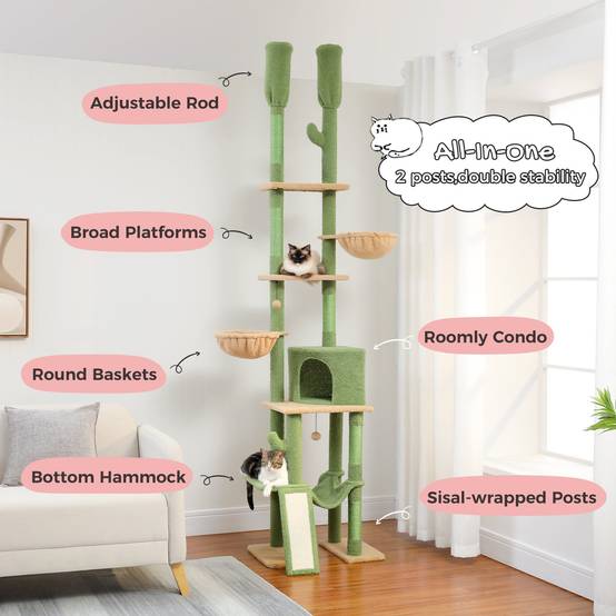 Arbre à Chat du Sol au Plafond avec 2 Poteaux Fleur Rose PAWZ Road - Image 8