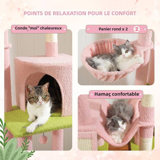 Arbre à Chat du Sol au Plafond avec 2 Poteaux Fleur Rose PAWZ Road - Image 5