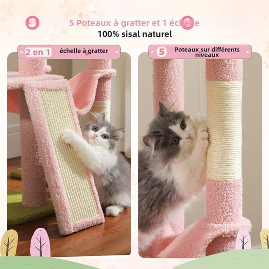 Arbre à Chat du Sol au Plafond avec 2 Poteaux Fleur Rose PAWZ Road - Image 3